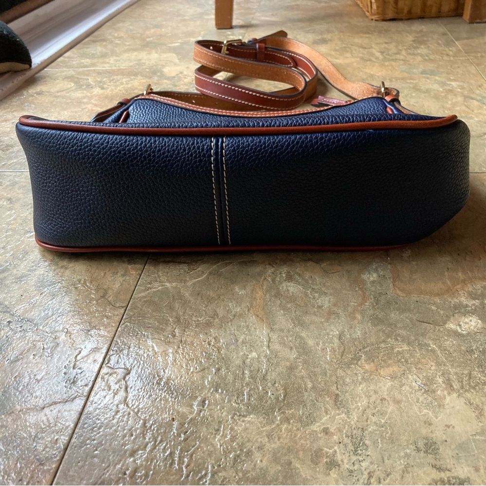 Dooney & Bourke Navy and Brown pebble Leather Crossbody Bag - Picture 2 of 15
